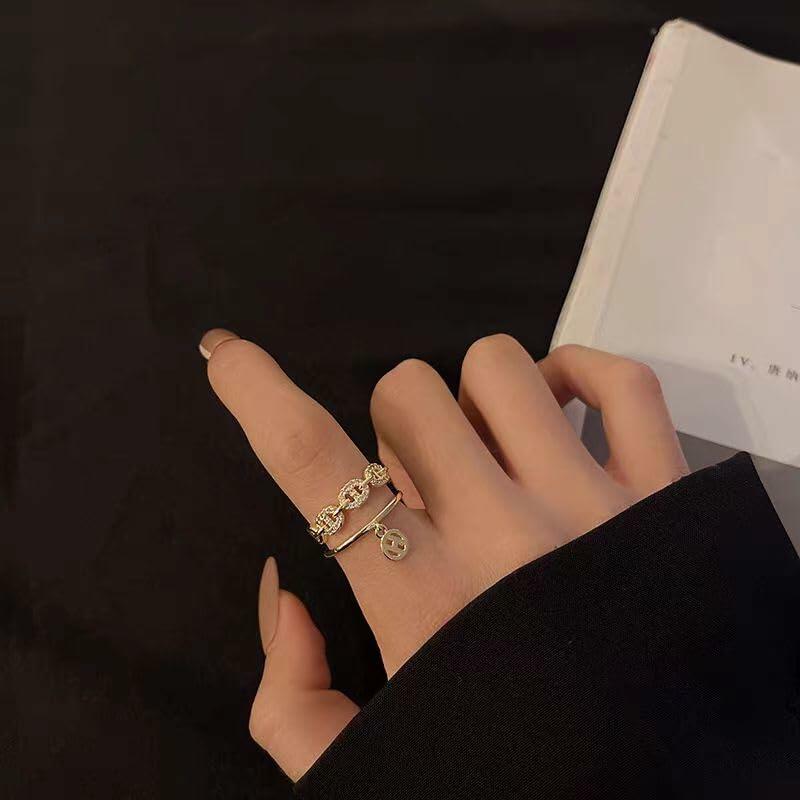JONAYUOV 18k Gold Plated Cubic Zirconia Adjustable Open Ring Women Gold C
