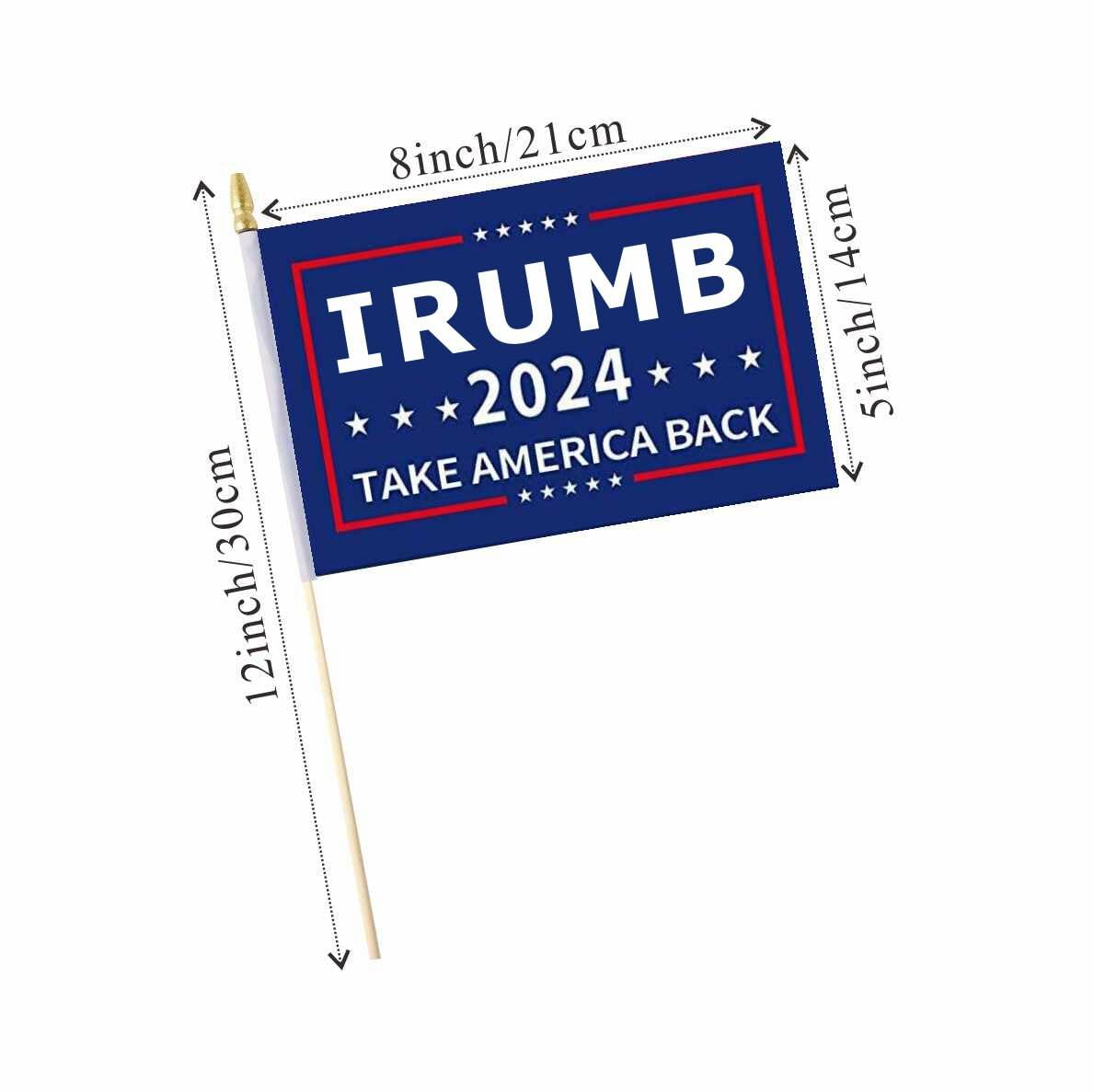 Fisottey Irump 2024 Flags 12 Pack 5x8 Inch Small Wooden Stick Multicolor