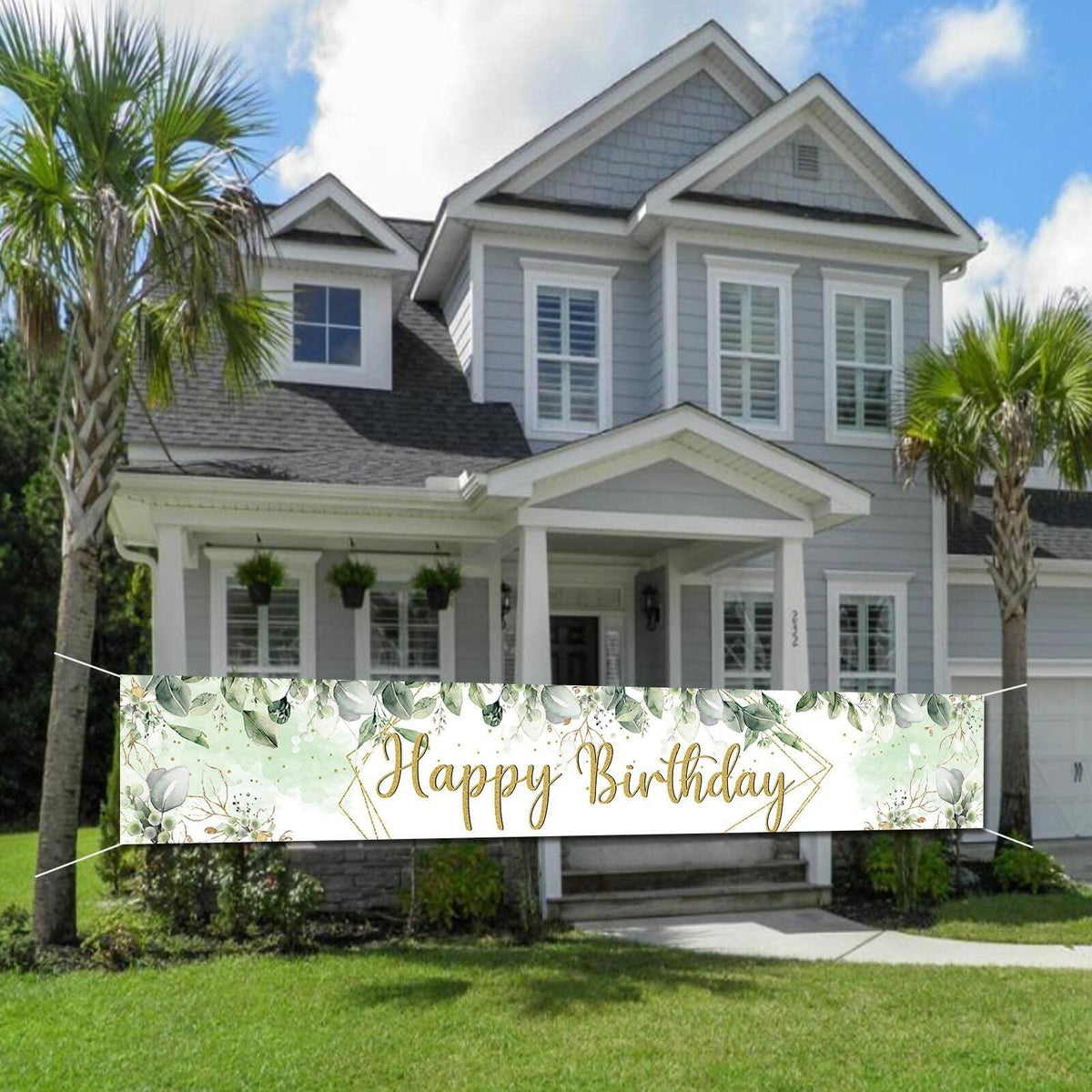 VOUORON Happy Birthday Banner 118in x 20in Greenery Succulent Eucalyptus