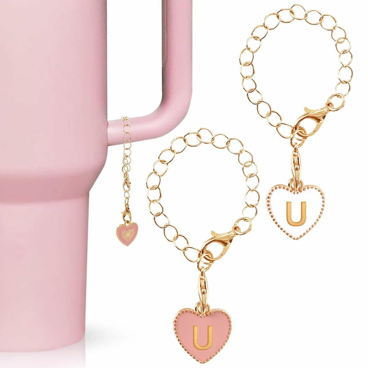 Yanmucy Letter U Charm Pendant 2Pcs Aluminum Adjustable Stanley Cup Accessory
