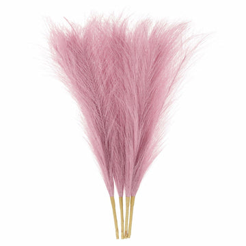 uxcell Faux Pampas Grass 17in 6 Stem 4pcs Red Brown Decor Wedding Home