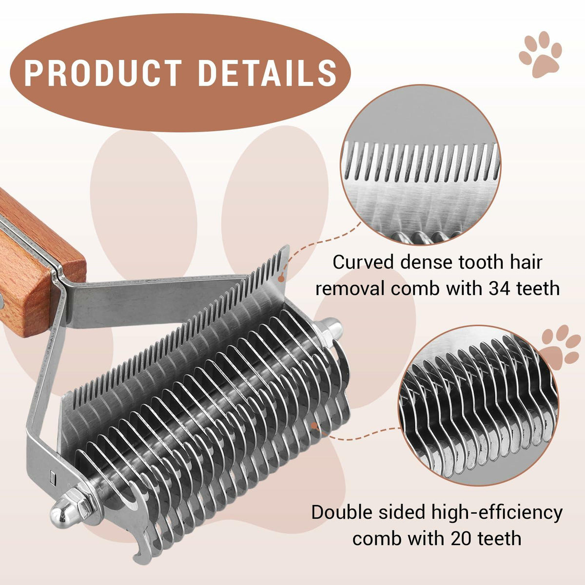 Framad Dematting Brush 2-in-1 Stainless Steel Dog Cat Comb Grooming Tool