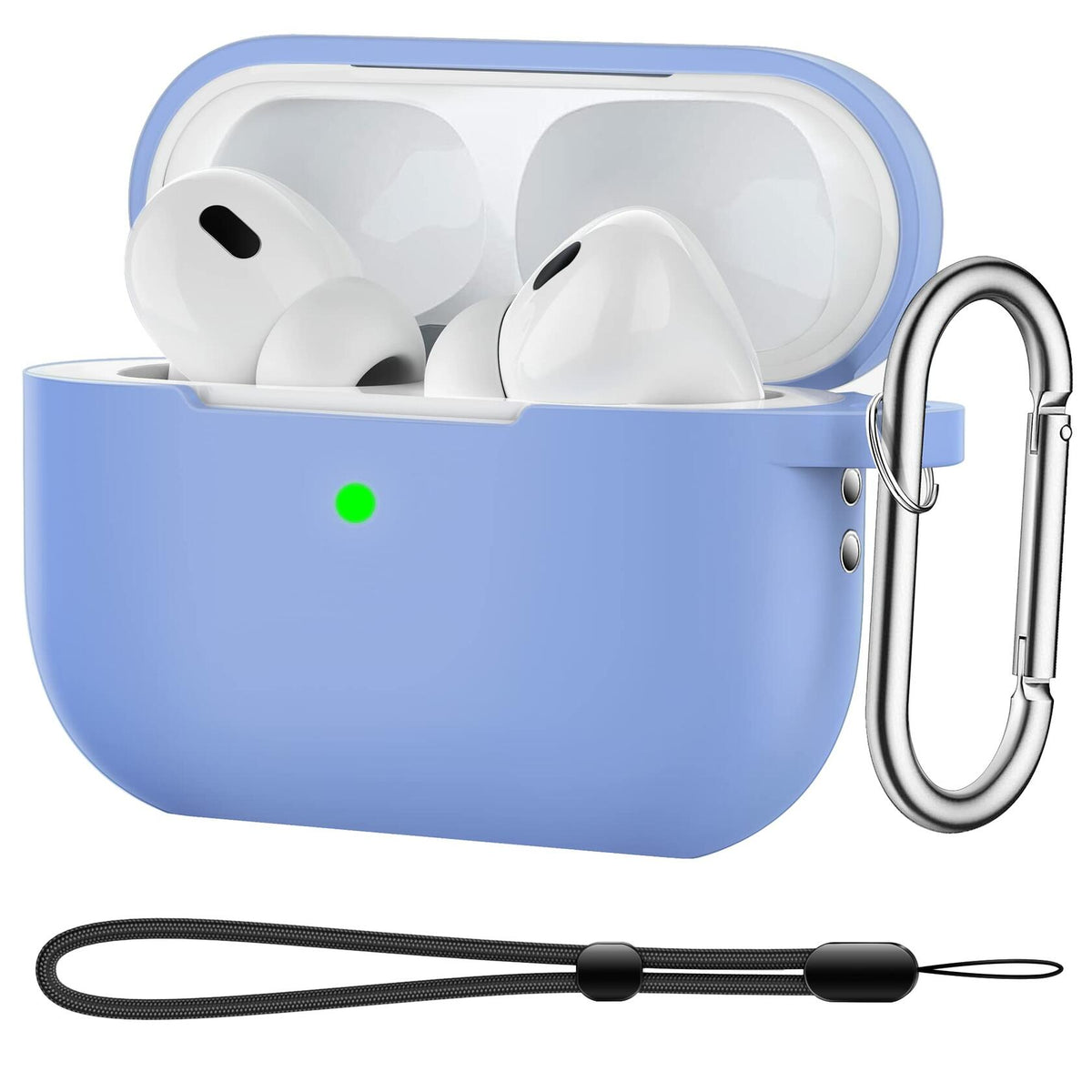 BOBEN AirPods Pro 2 Case Silicone Cover with Lanyard Keychain Blue
