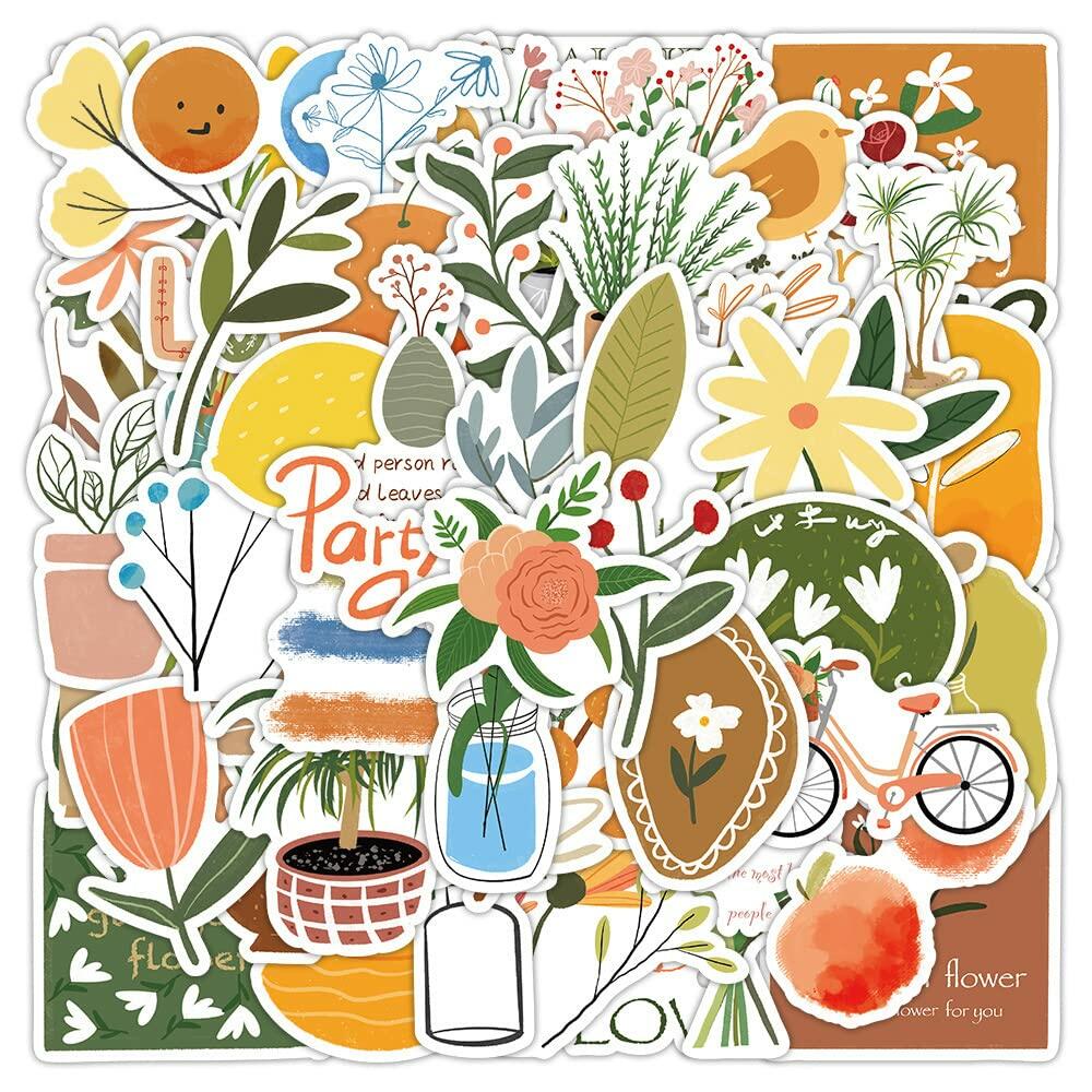 riduk 124Pcs Boho Floral Vinyl Waterproof Stickers for Journaling DIY Decor