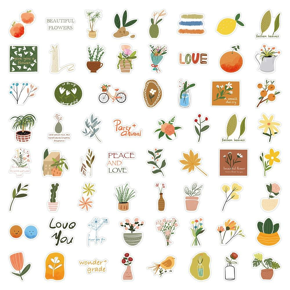 riduk 124Pcs Boho Floral Vinyl Waterproof Stickers for Journaling DIY Decor