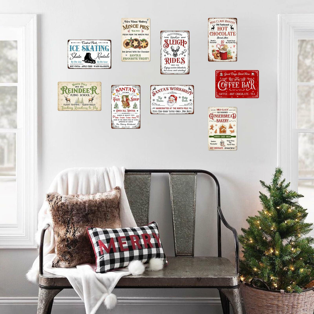 Tvdegse Santa's Toy Shop Metal Sign Retro Christmas Wall Decor 8x12 Inch