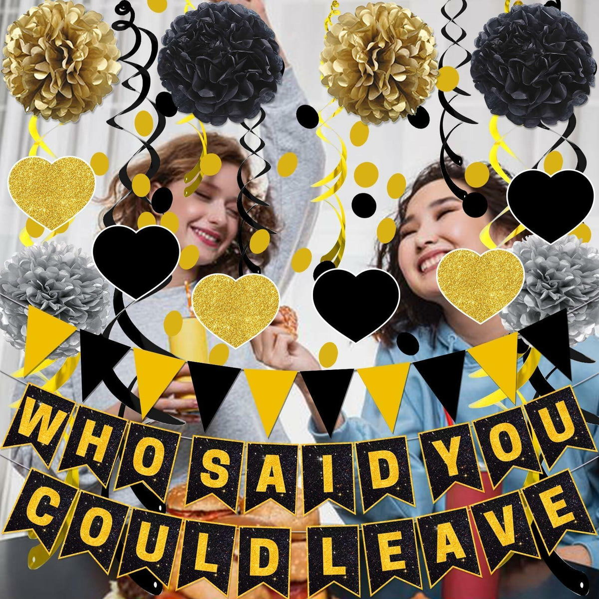 Yavxzvbw Retirement Party Decorations Glitter Gold Black Farewell
