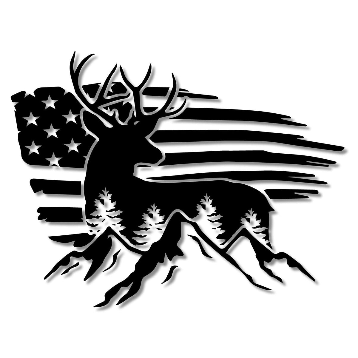 Bad Fish American Flag Buck Deer Car Decal White 1 Vinyl Sticker