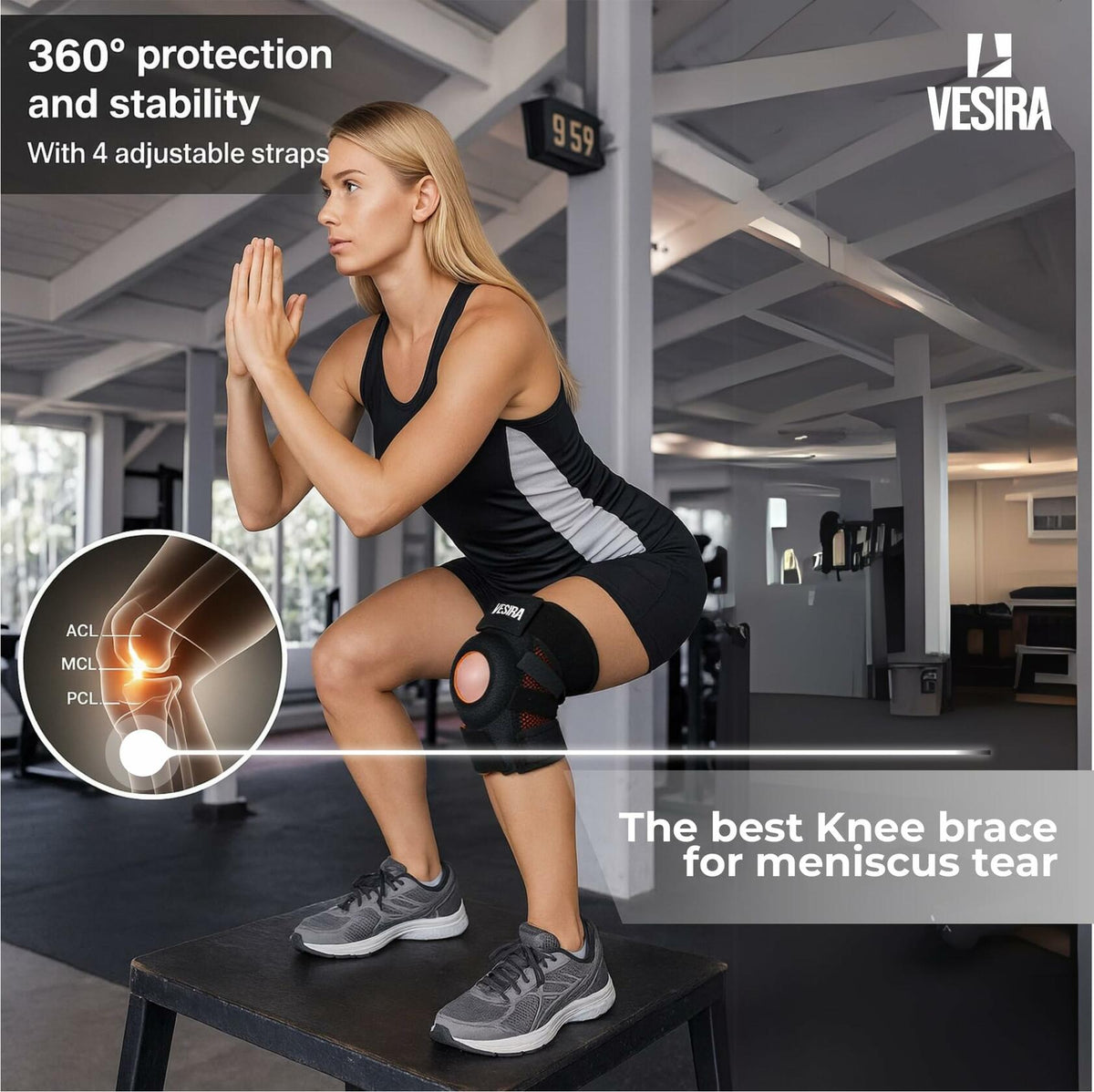 VESIRA Knee Brace Patellar Tendon Support Compression Sleeve Black