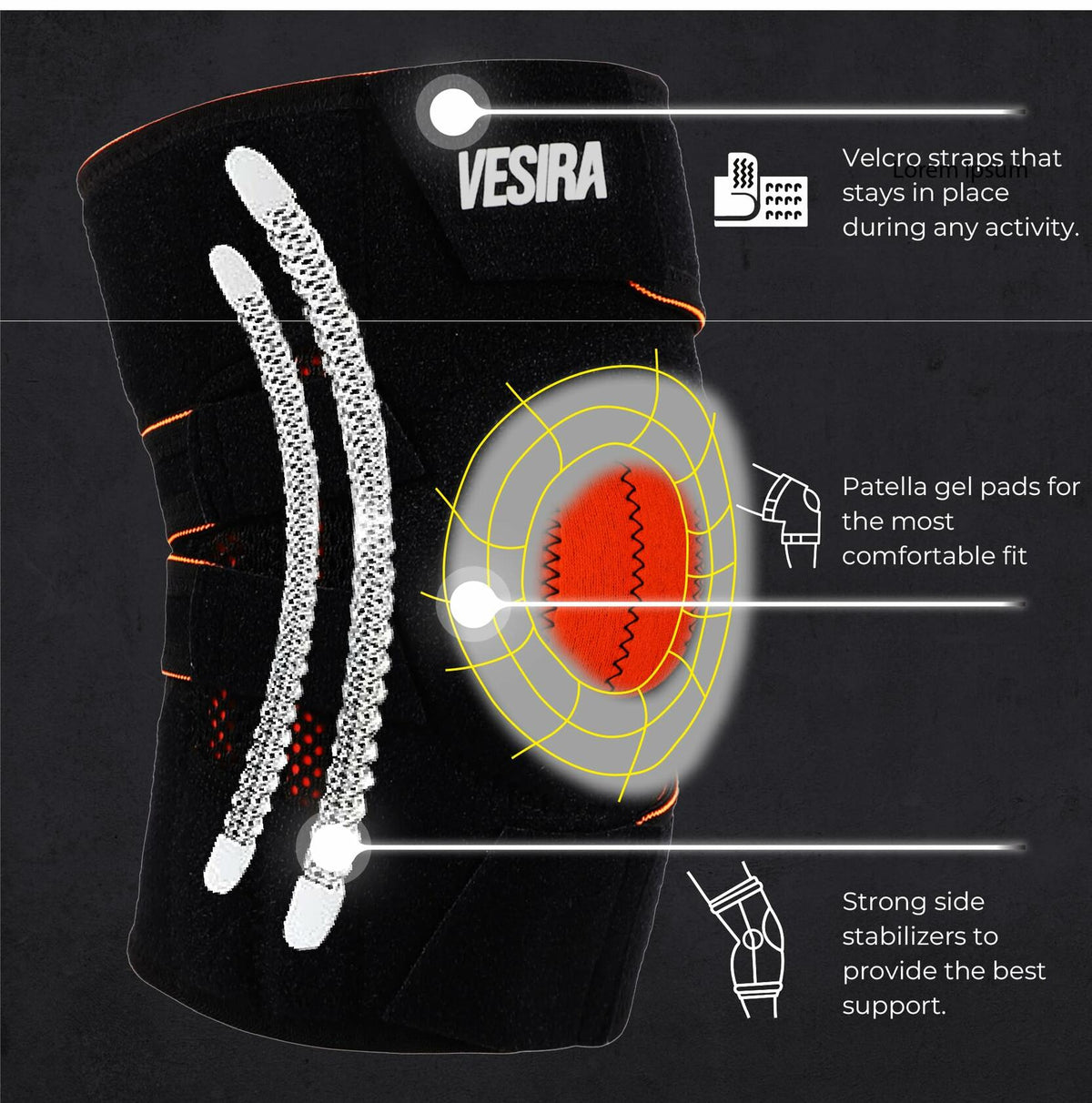 VESIRA Knee Brace Patellar Tendon Support Compression Sleeve Black