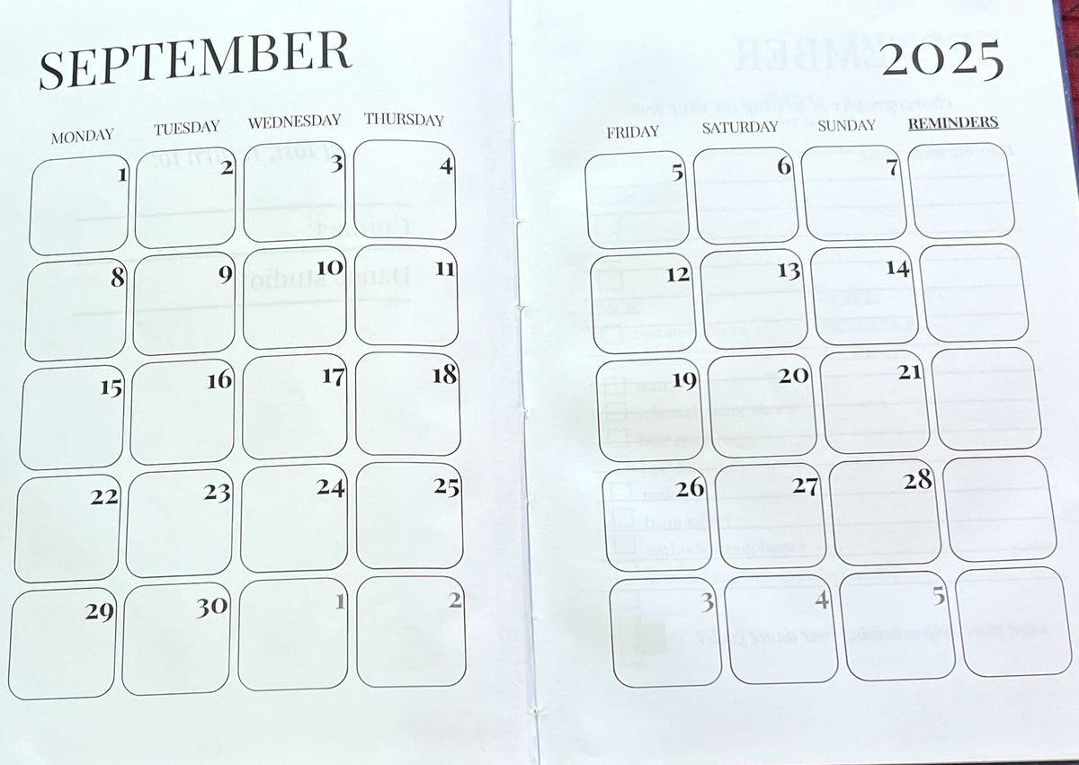 Dance Season Planner 2025-2026 A5 Midnight Motion Monthly Weekly Organizer