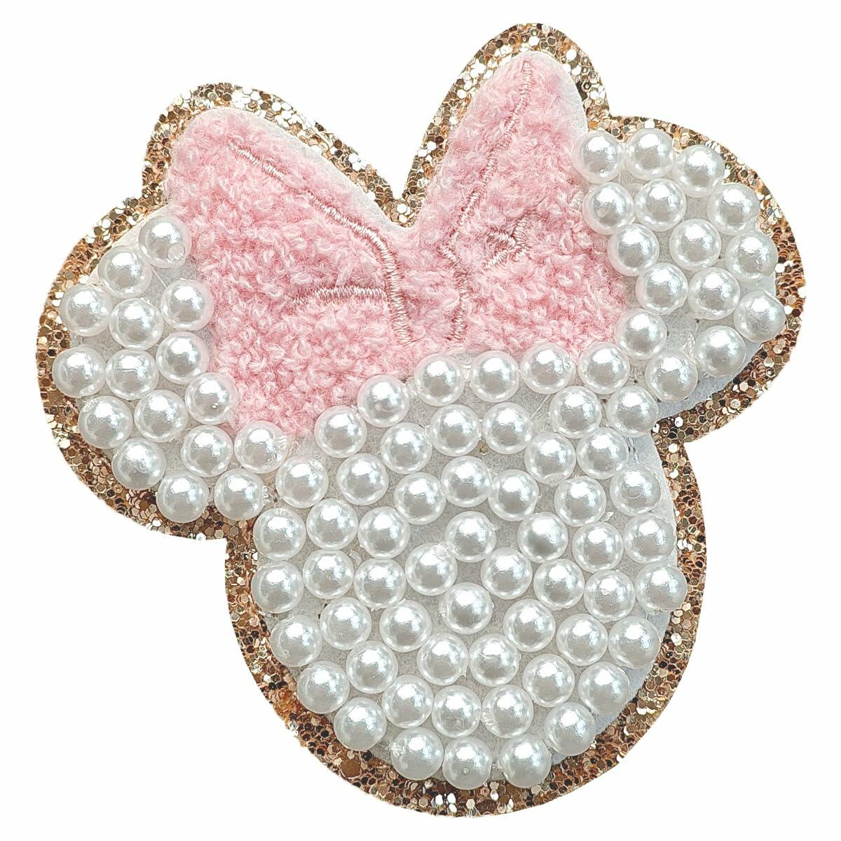 noxozoqm 2 Inch Bead Embroidered Patch Pink Pearl Glitter Edge 1Pc