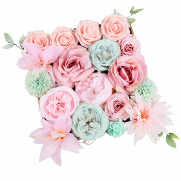 DEEMEI Artificial Pink Peach Silk Rose Peony Flowers Combo Box Set