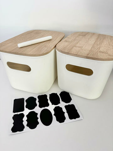 Generic Plastic Stackable Storage Bins with Bamboo Lid 2 PCS White 10x7in