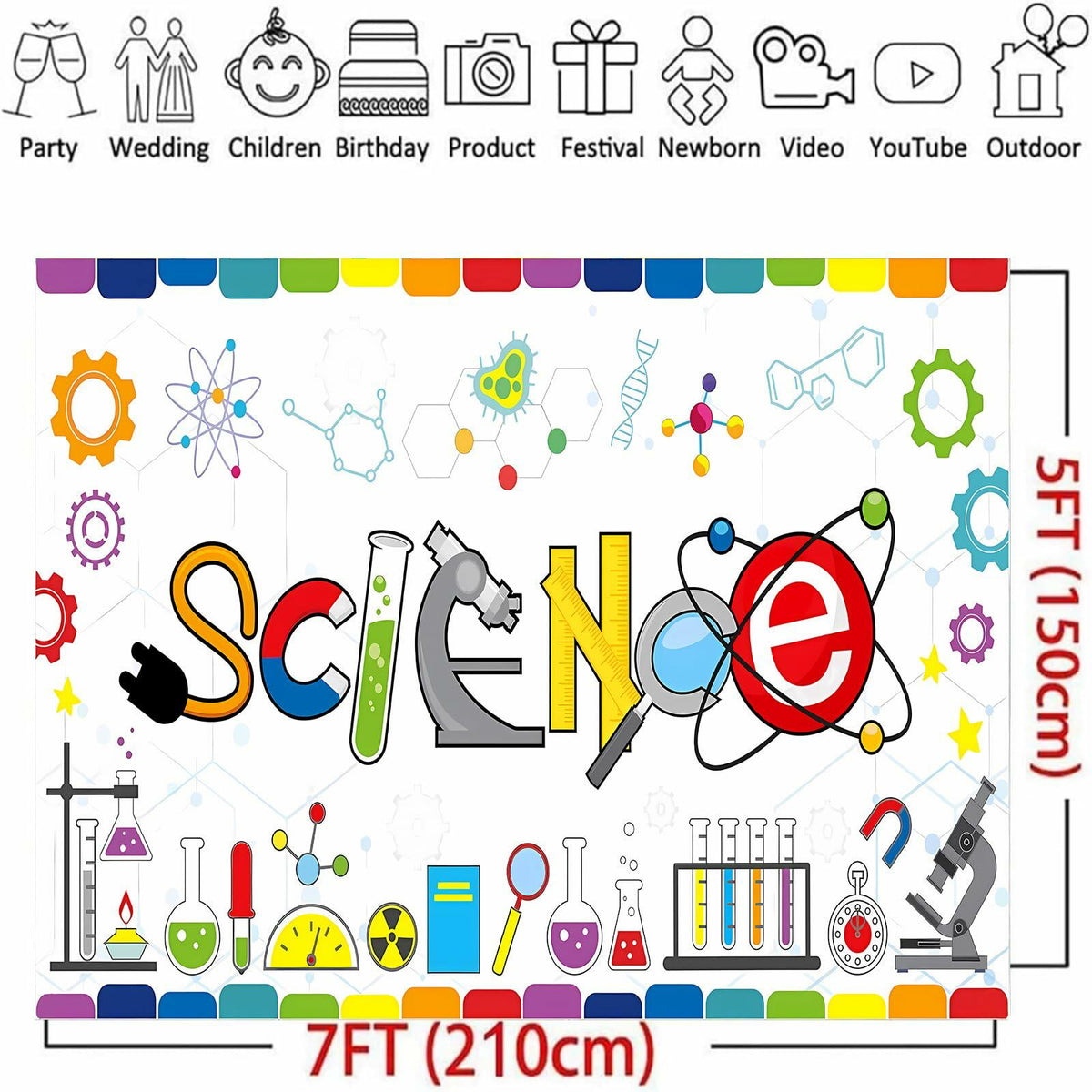 Generic Science Party Backdrop Chemical Themed Kids School Lab Blue 7x5 Ft