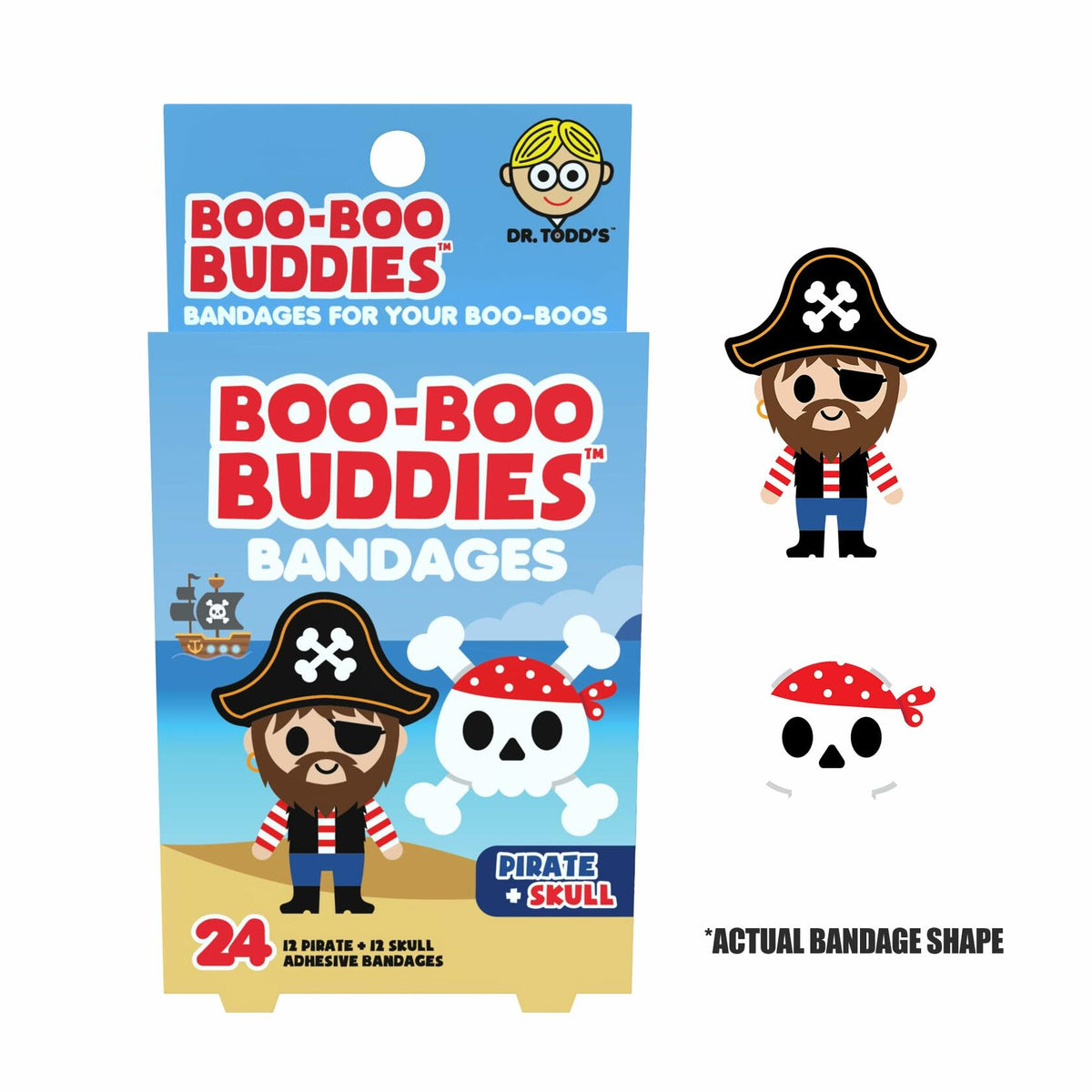 Boo Boo Buddies Kids Adhesive Bandages Pirate Skull Style 24 Count