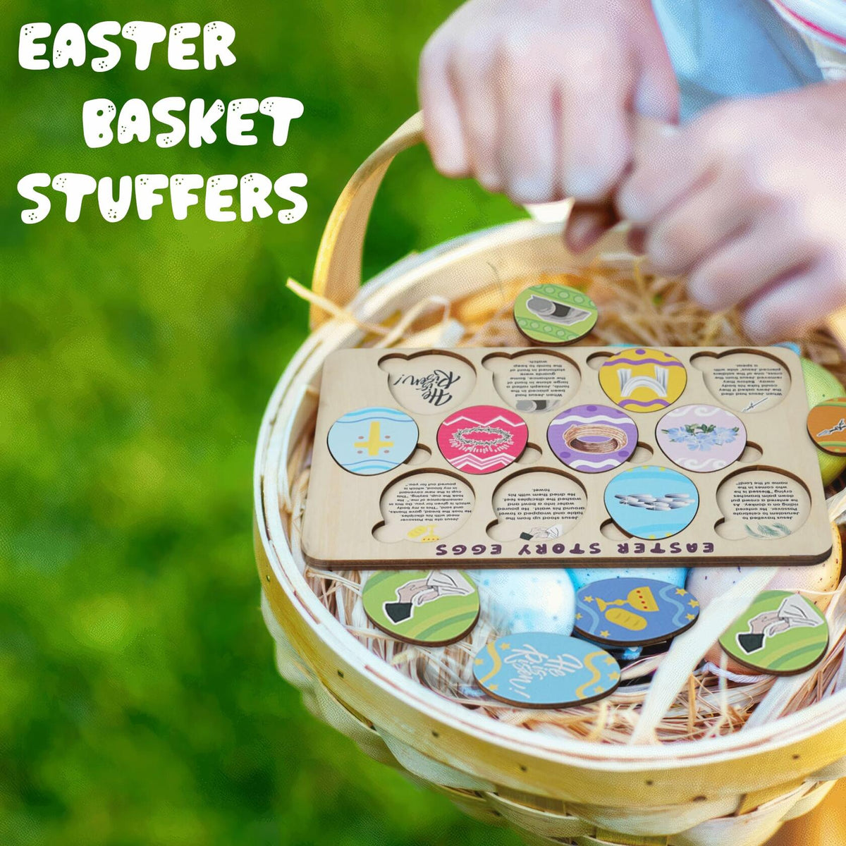 KATINAT Easter Story Wooden Eggs Set 12pcs Easter Story Puzzle Small