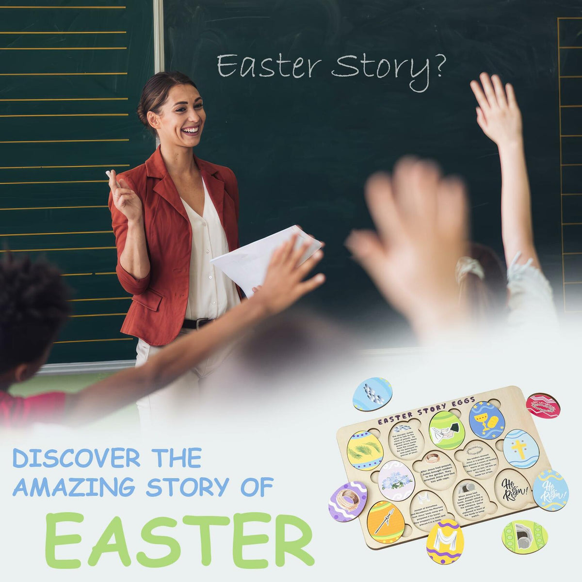 KATINAT Easter Story Wooden Eggs Set 12pcs Easter Story Puzzle Small