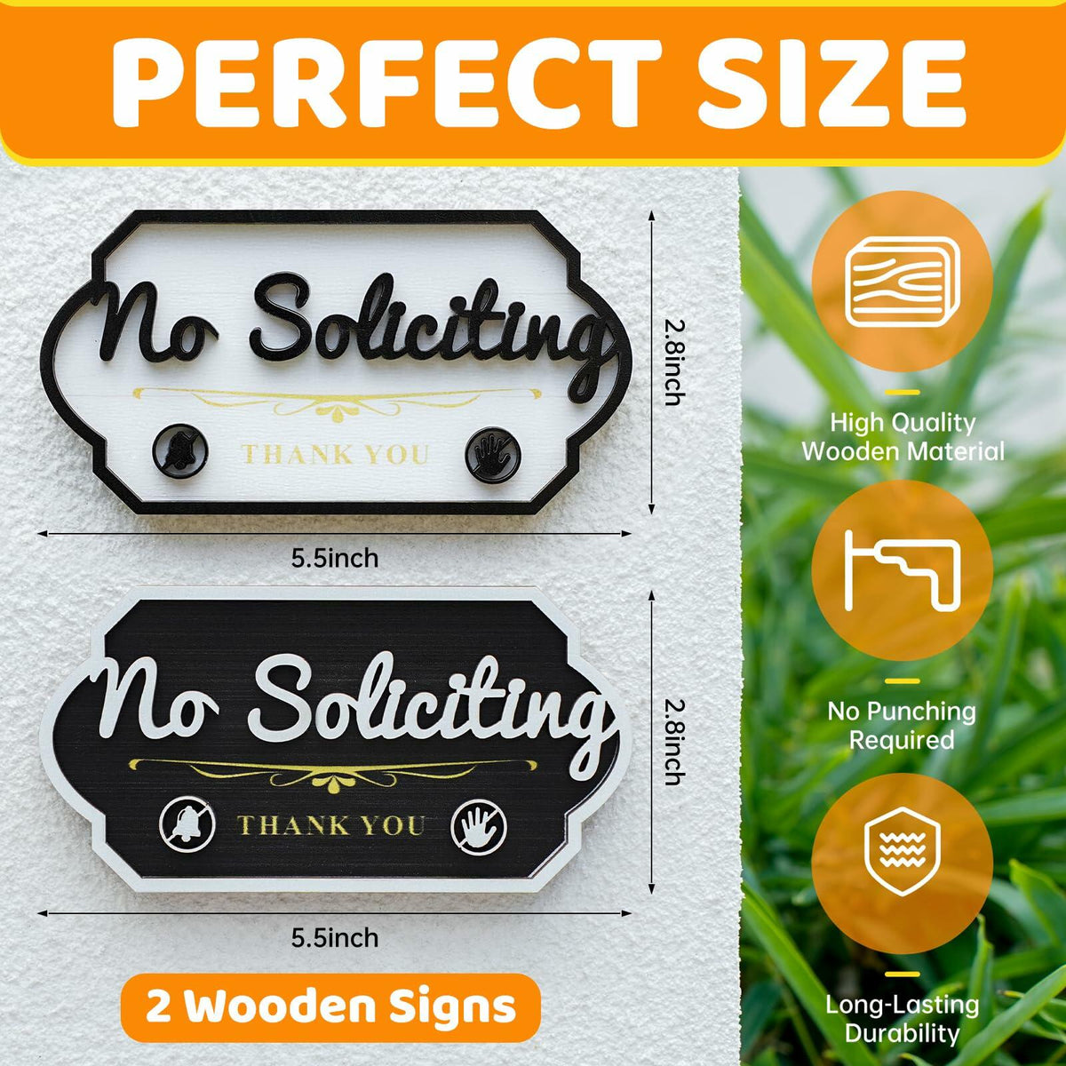 Aurastem No Soliciting Wooden Sign 2 Pcs Small Funny Home Business Decor