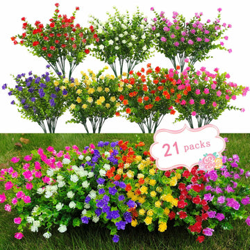 WEAUSUP 21 Bundles Outdoor UV Resistant Faux Plants Plastic 7 Colors