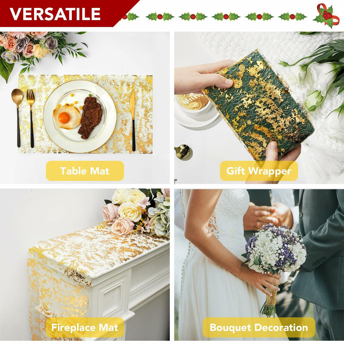 Deconovo Gold Sequin Table Runner 9FT 2PCS Polyester Kitchen Party Decor