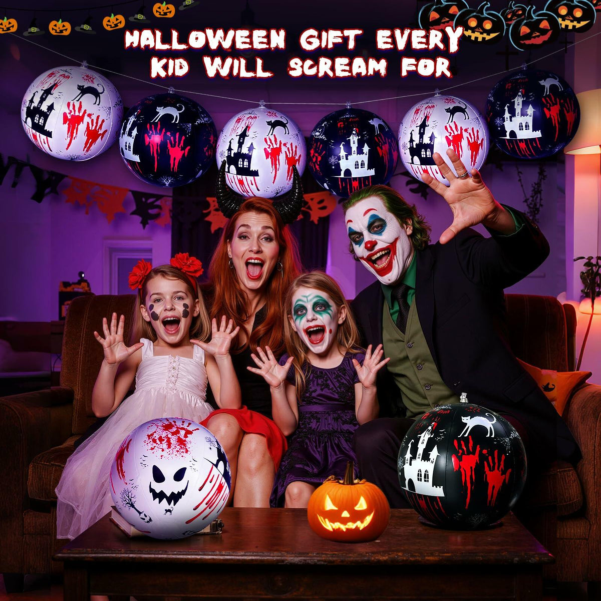SEETOHOME 6 PCS 11.8in Inflatable Halloween Hanging Balls Black White Decor
