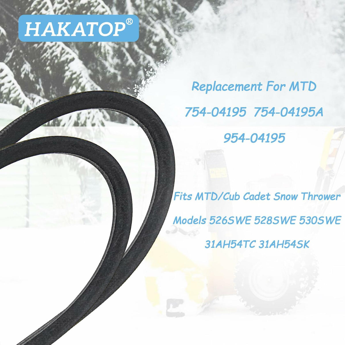 HAKATOP Snow Thrower Auger Belt for MTD 1/2" x 37" Black Rubber