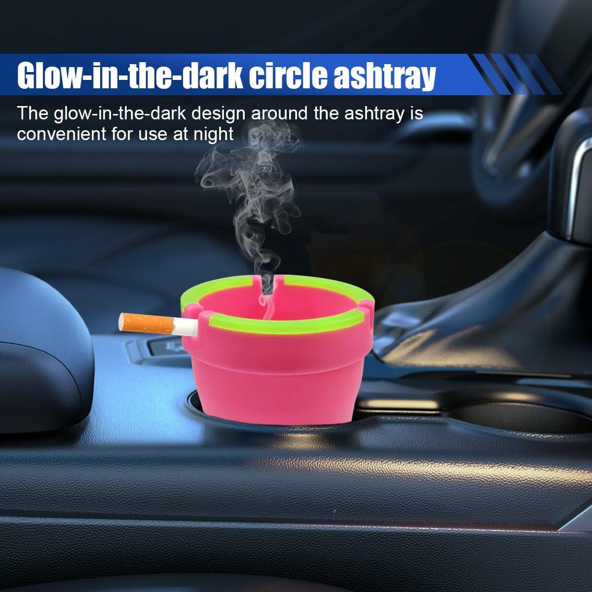 SKERJOVL 5PCS Car Glow in Dark Ashtray with Lid Portable Black