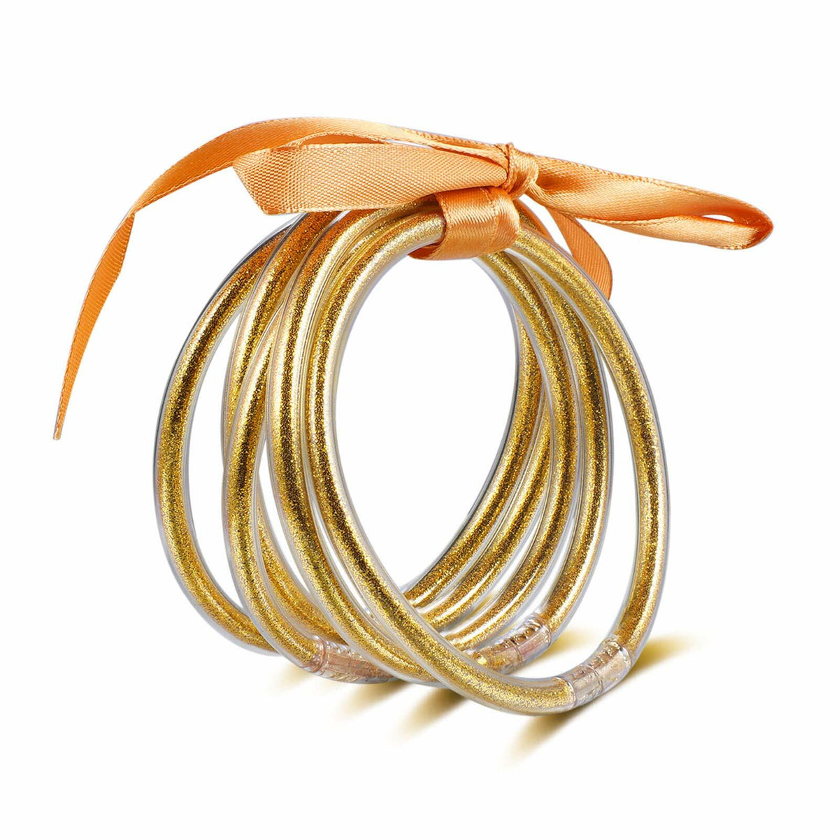HIIXHC Gold Glitter Jelly Bangle Bracelets Set Silicone Friendship 6.5 Inch