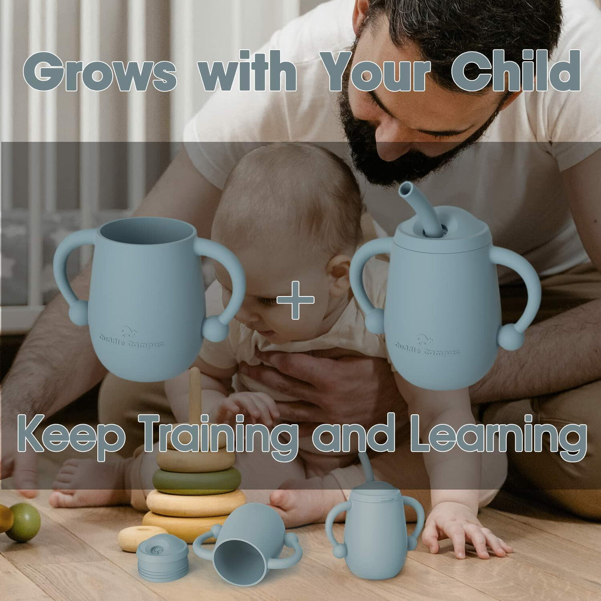[Like New] Cuddle Campus Silicone Baby Training Cup 4 Oz Boothbay Gray