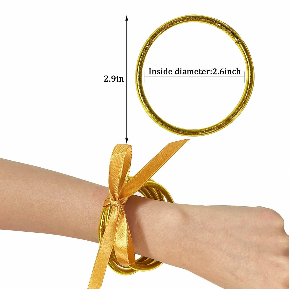 HIIXHC Gold Glitter Jelly Bangle Bracelets Set Silicone Friendship 6.5 Inch
