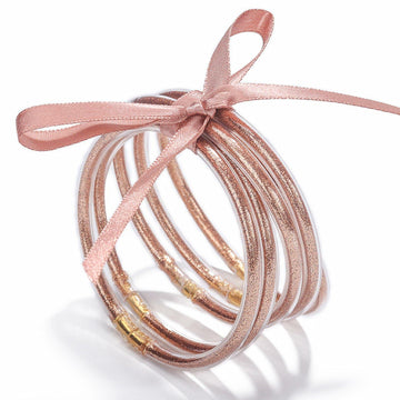 HIIXHC Rose Gold Glitter Filled Jelly Silicone Bangle Bracelets 6.5 Inch