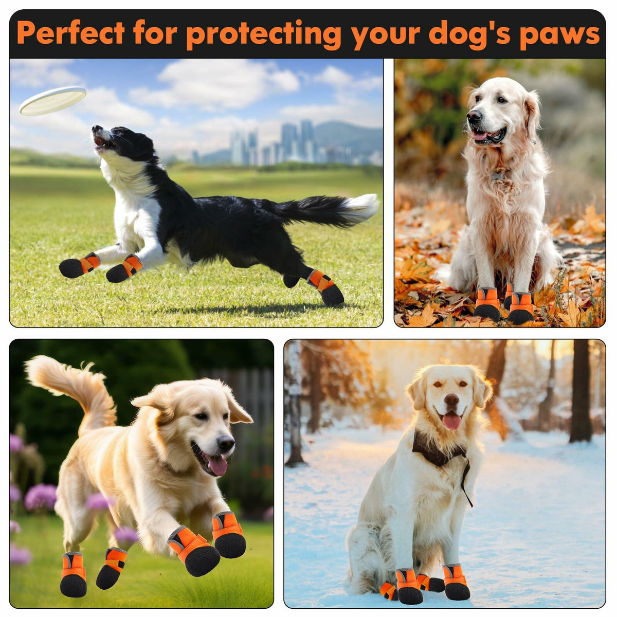 DOGOYS Dog Shoes Non-Slip Waterproof Boots Orange 4Pcs Size M-L