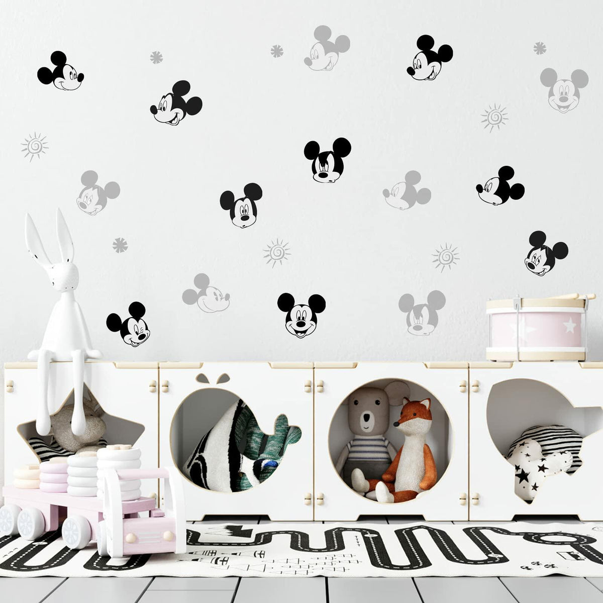 SAYBZ Cartoon Mouse Head Wall Decals Peel Stick Kids Room Decor Black White