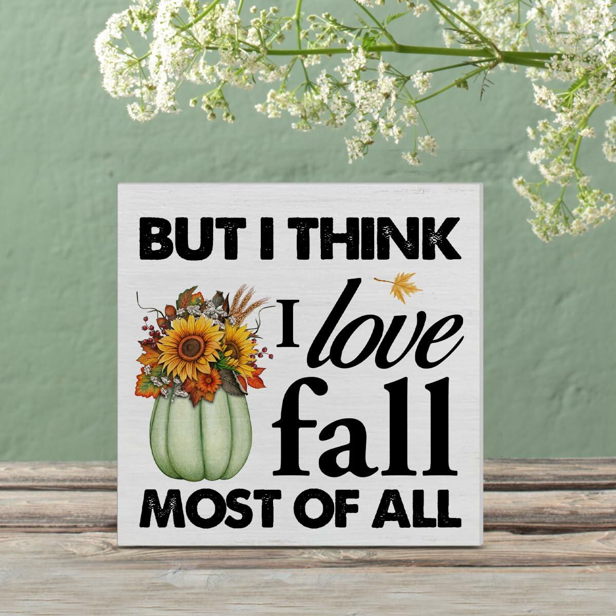 Heijie Fall Wood Box Sign Art Farmhouse Autumn Pumpkin Decor 5x5 Inches