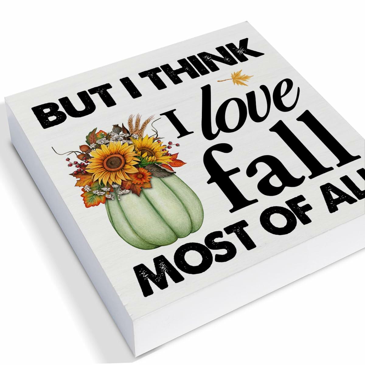 Heijie Fall Wood Box Sign Art Farmhouse Autumn Pumpkin Decor 5x5 Inches