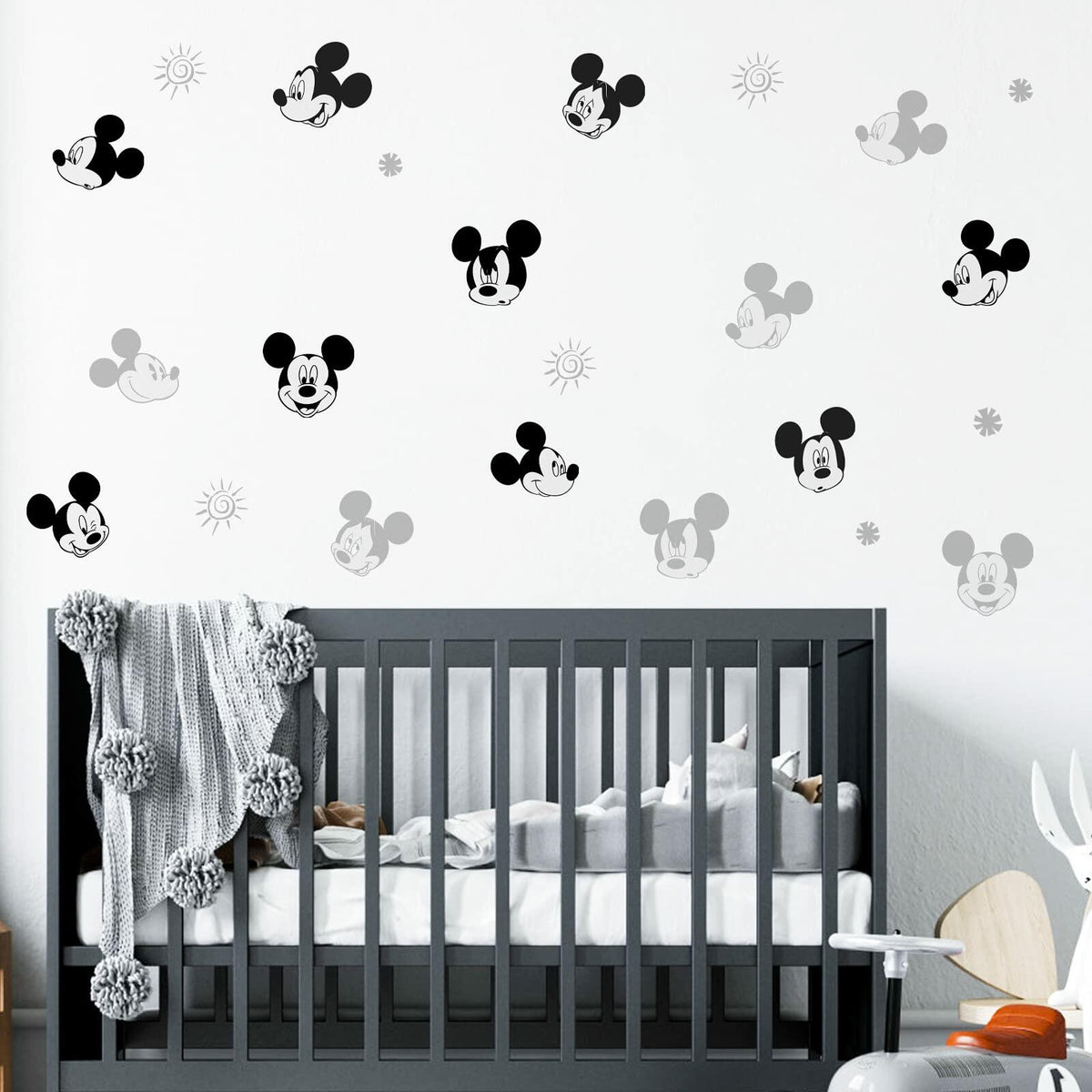 SAYBZ Cartoon Mouse Head Wall Decals Peel Stick Kids Room Decor Black White