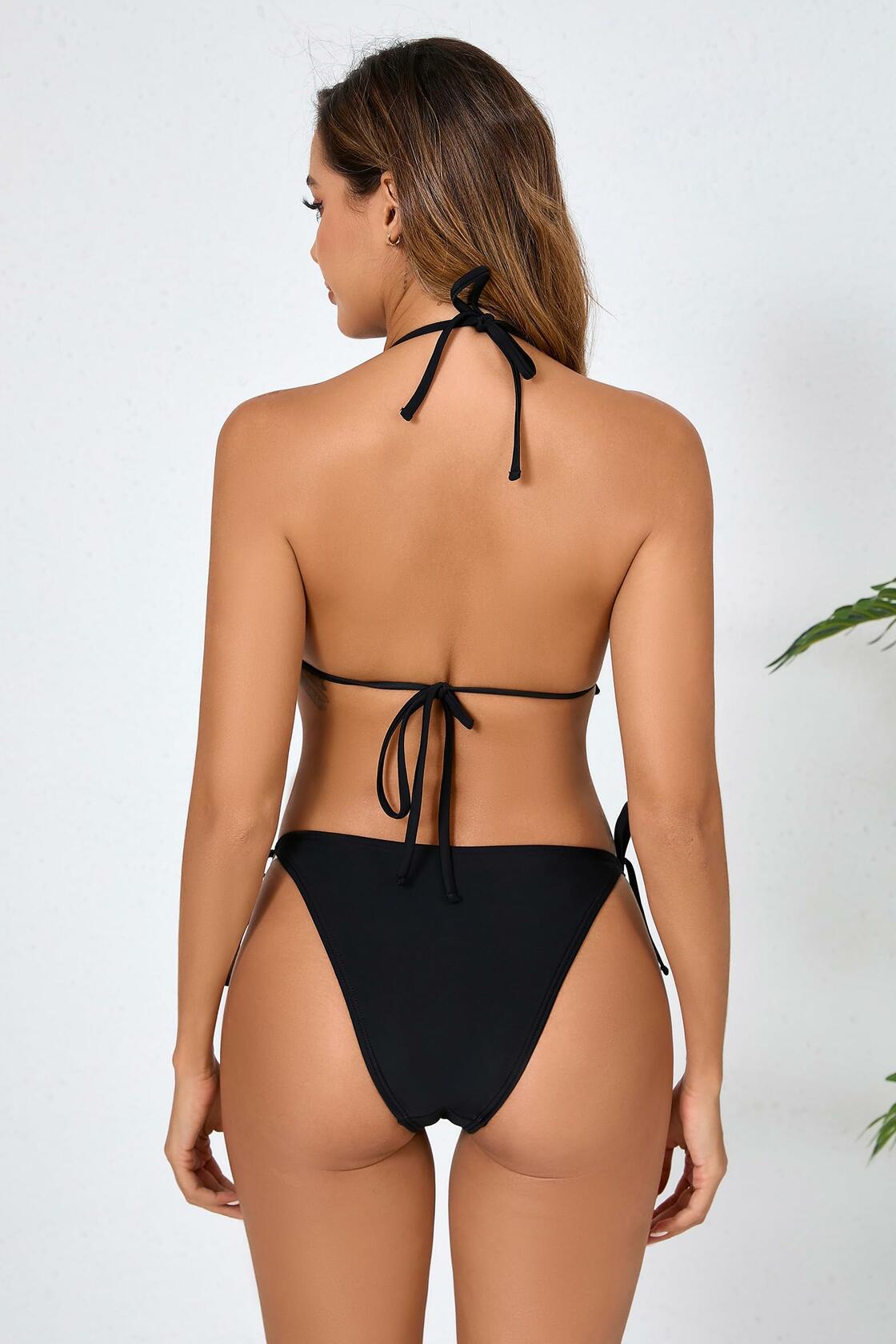 JOYBIK Women’s Ruffled Halter Bikini Set Brown Leopard Print Size S