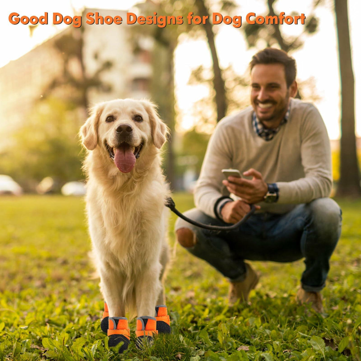 DOGOYS Dog Shoes Non-Slip Waterproof Boots Orange 4Pcs Size M-L