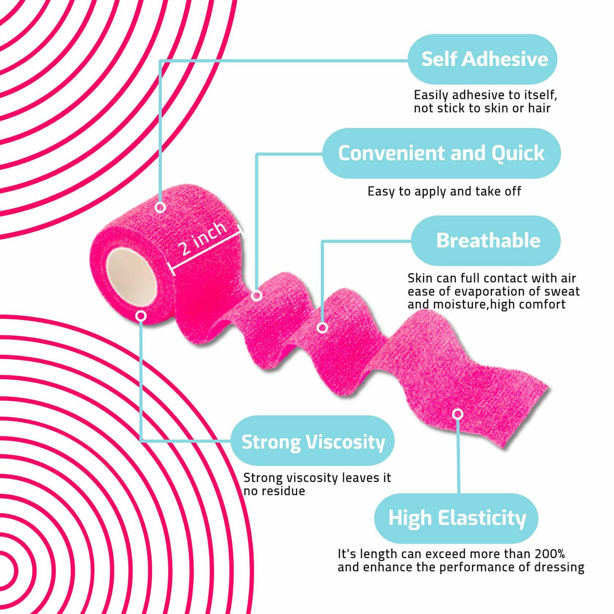 [Like New] timerma 20 Rolls Self Adhesive Bandage Wrap Elastic Breathable Pink