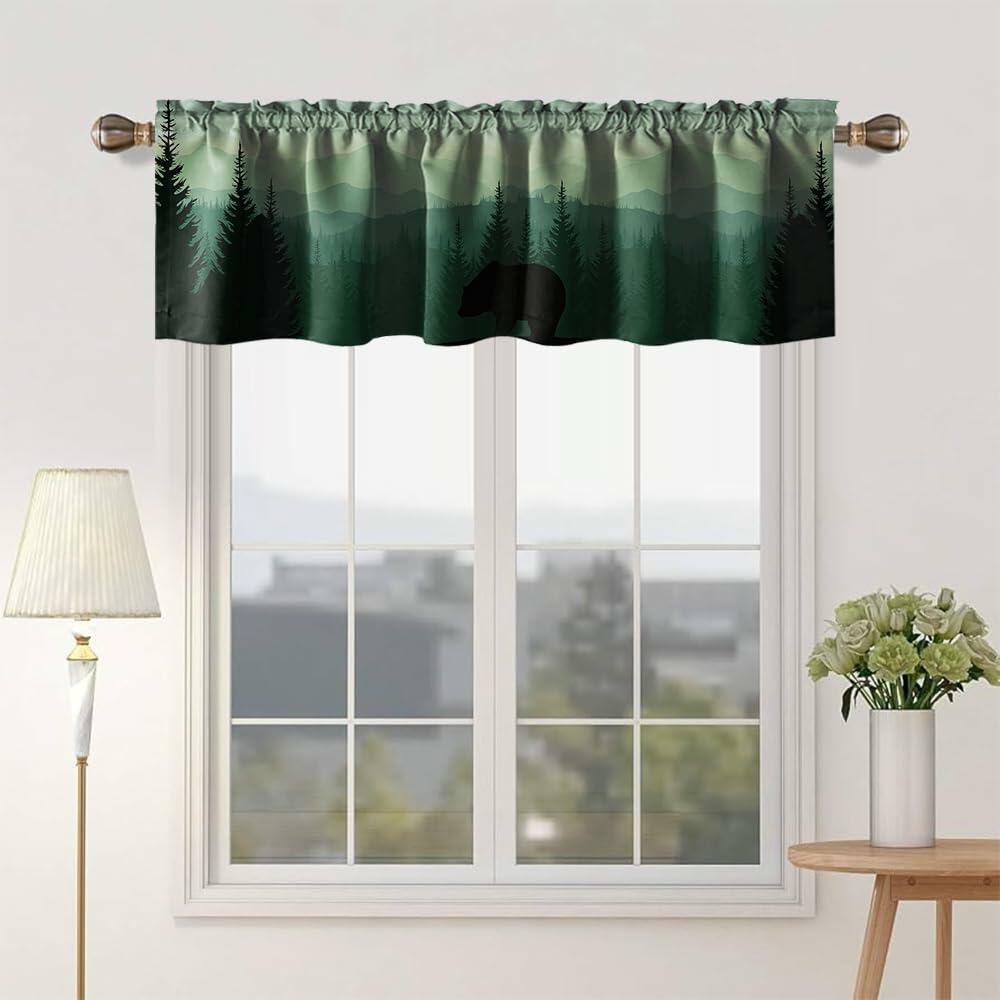 GDYIGB Window Valance 54x18 Green Forest Bear Rod Pocket Curtain Panel