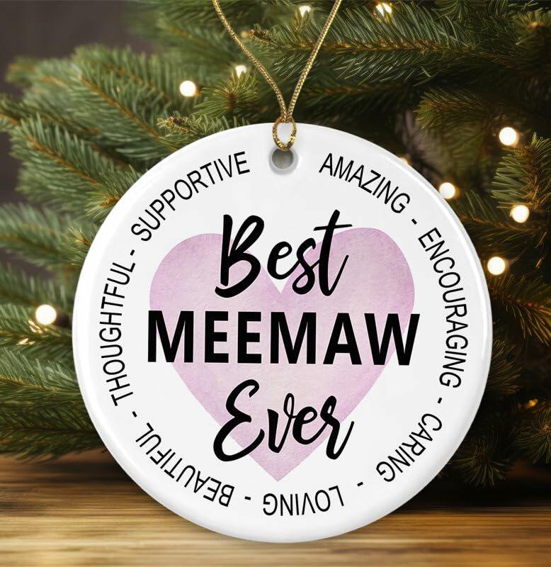 AnhTram97 Best Meemaw Ever Christmas Ornament White Ceramic Double-Sided