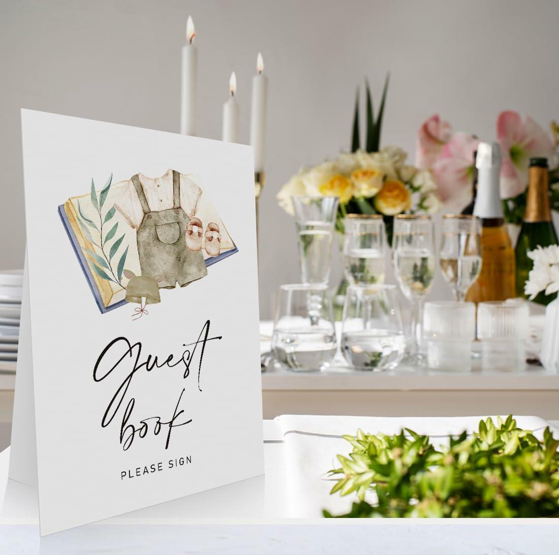OXEDP Boho Baby Shower Guest Book Sign 8x11" w/ Stand Table Decor