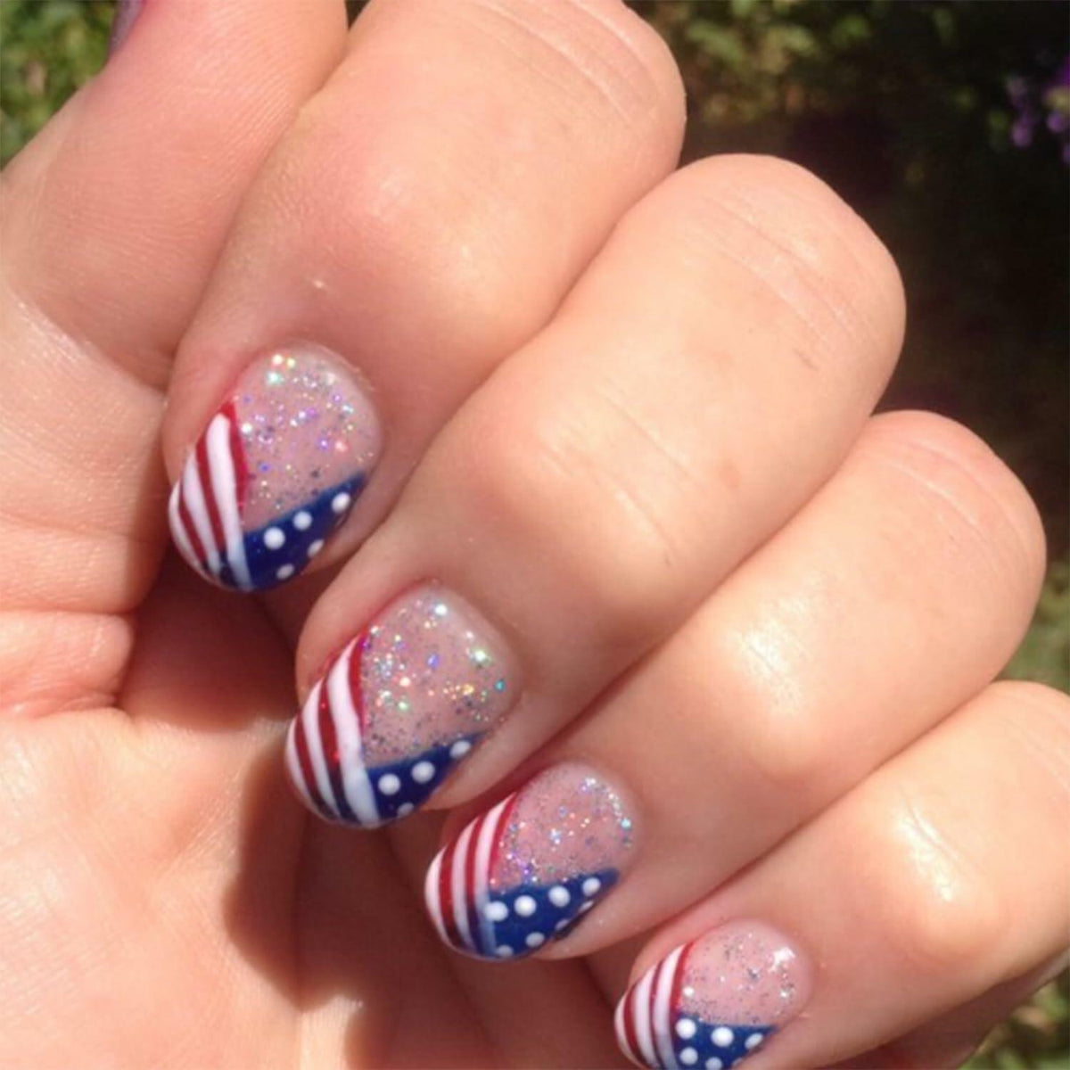 Independence Day Press On Nails Short Square USA Flag Patriotic Design
