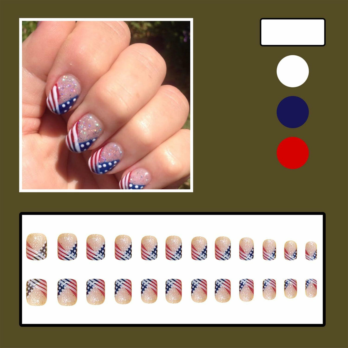 Independence Day Press On Nails Short Square USA Flag Patriotic Design