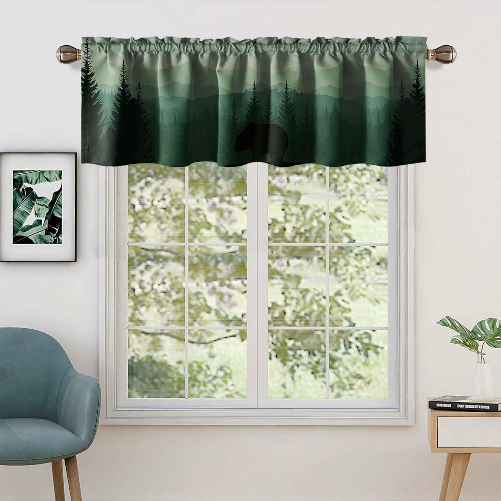GDYIGB Window Valance 54x18 Green Forest Bear Rod Pocket Curtain Panel