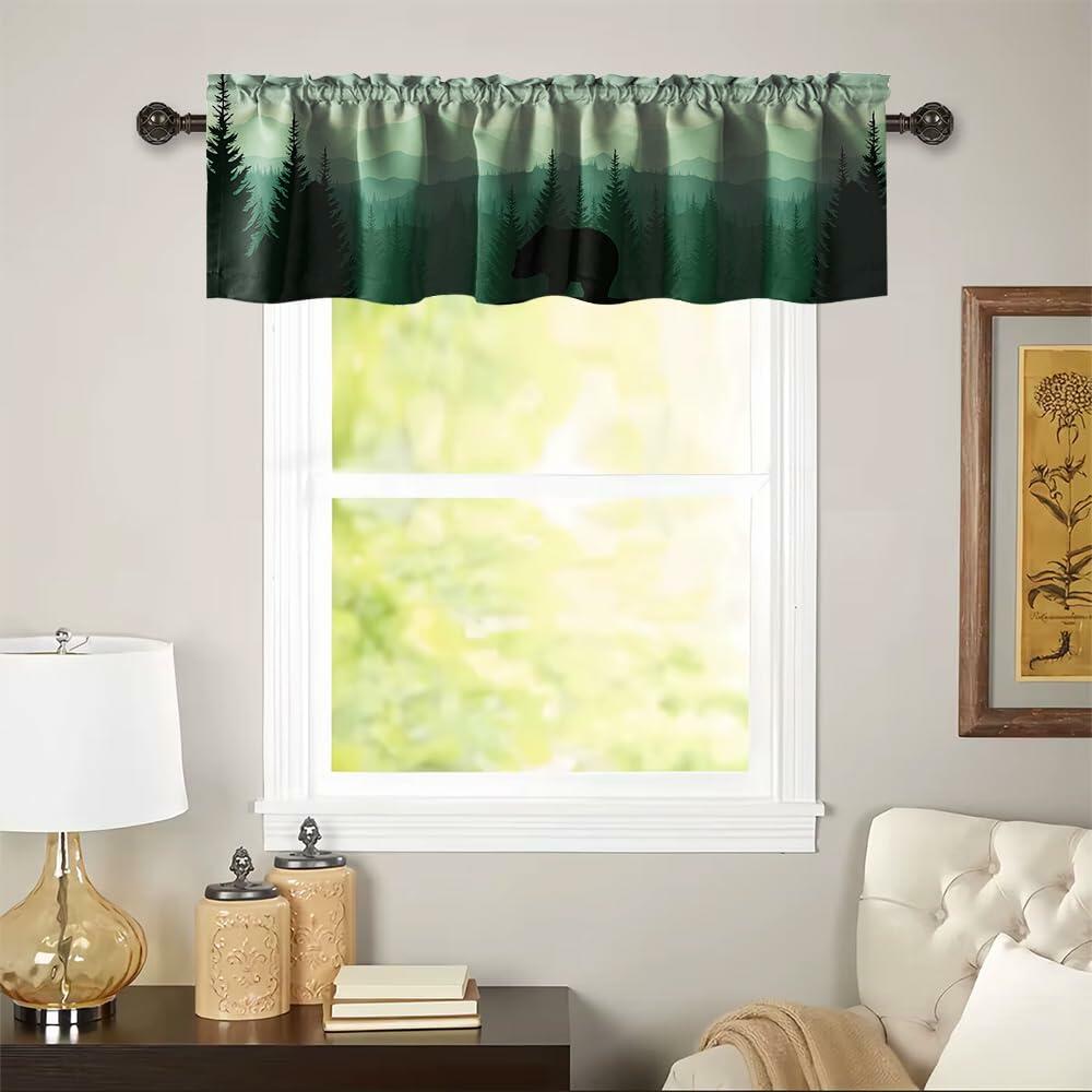 GDYIGB Window Valance 54x18 Green Forest Bear Rod Pocket Curtain Panel