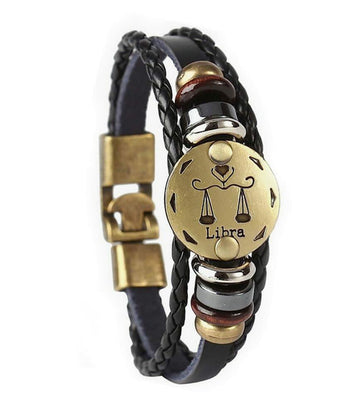 vmcoatdu Libra Zodiac Alloy Leather Braided Rope Bracelet 7.9in Wrist
