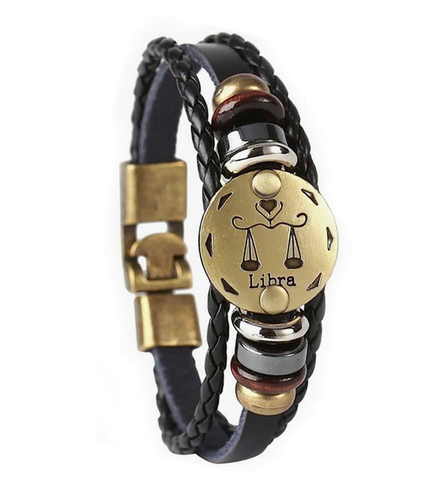 vmcoatdu Libra Zodiac Alloy Leather Braided Rope Bracelet 7.9in Wrist