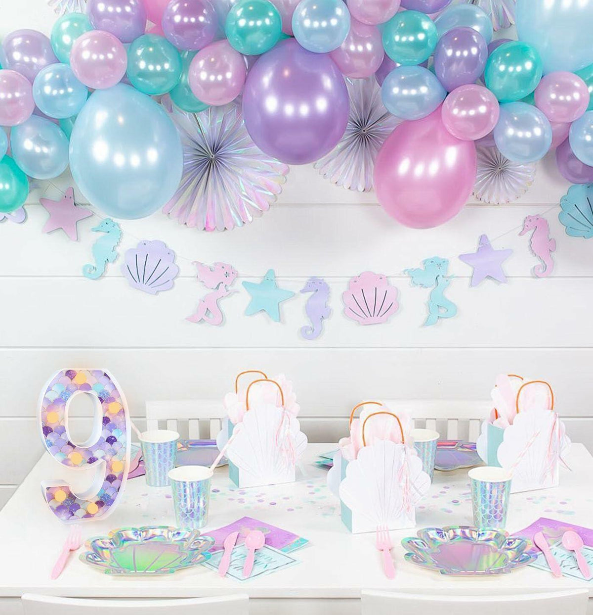 MUNILAIL Mermaid Birthday Number 9 Light Up Sign Plastic Party Decor